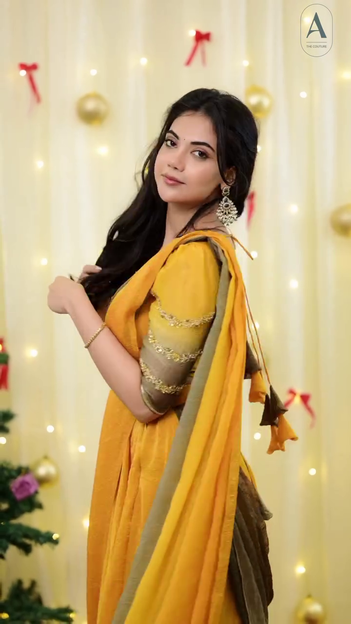 Yellow Designer Pre-Draped Saree Gown