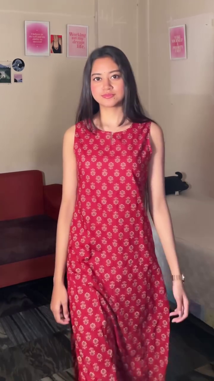 Red Printed Sleeveless Ethnic Dress