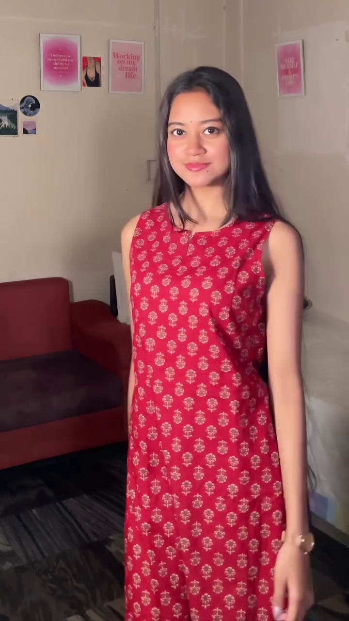 Red Printed Sleeveless Ethnic Dress