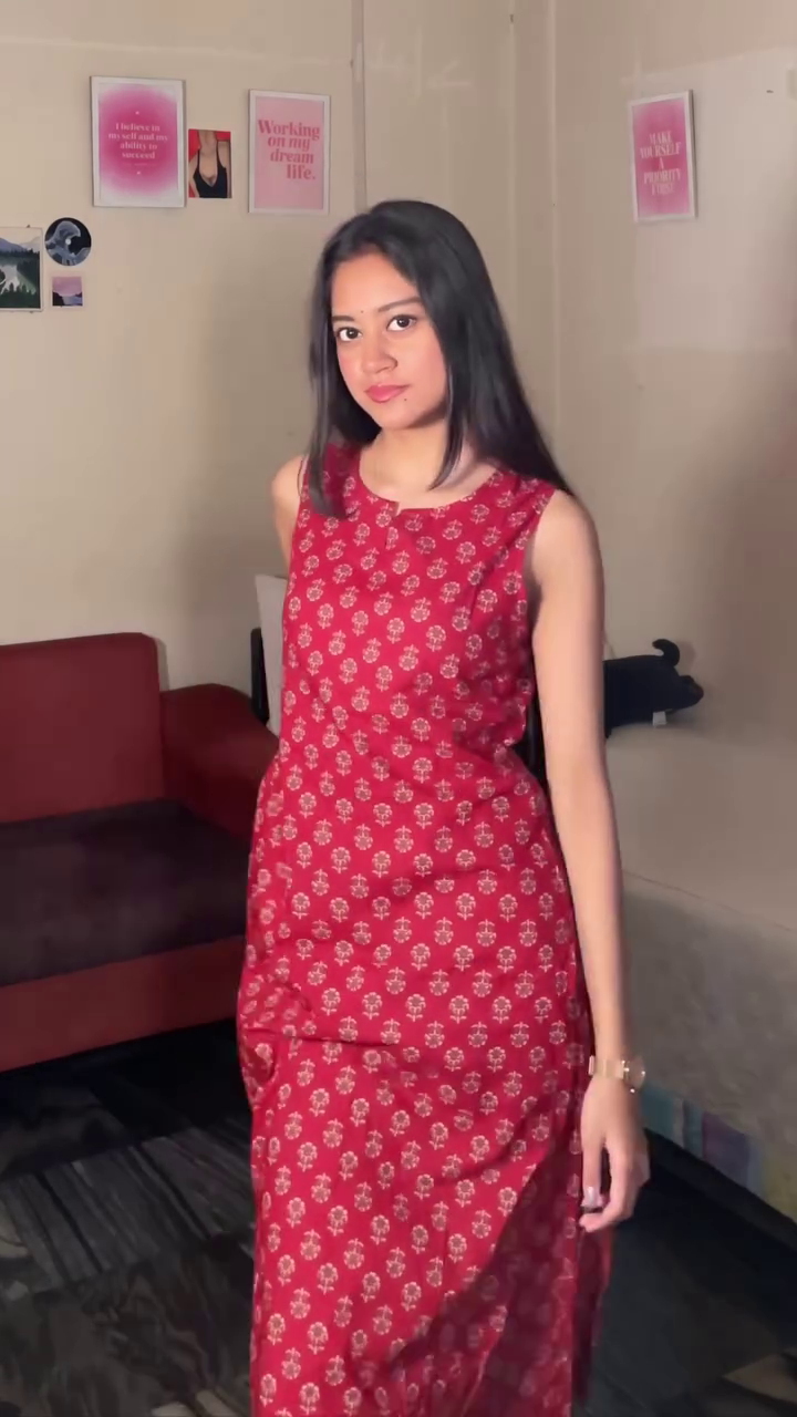 Red Printed Sleeveless Ethnic Dress