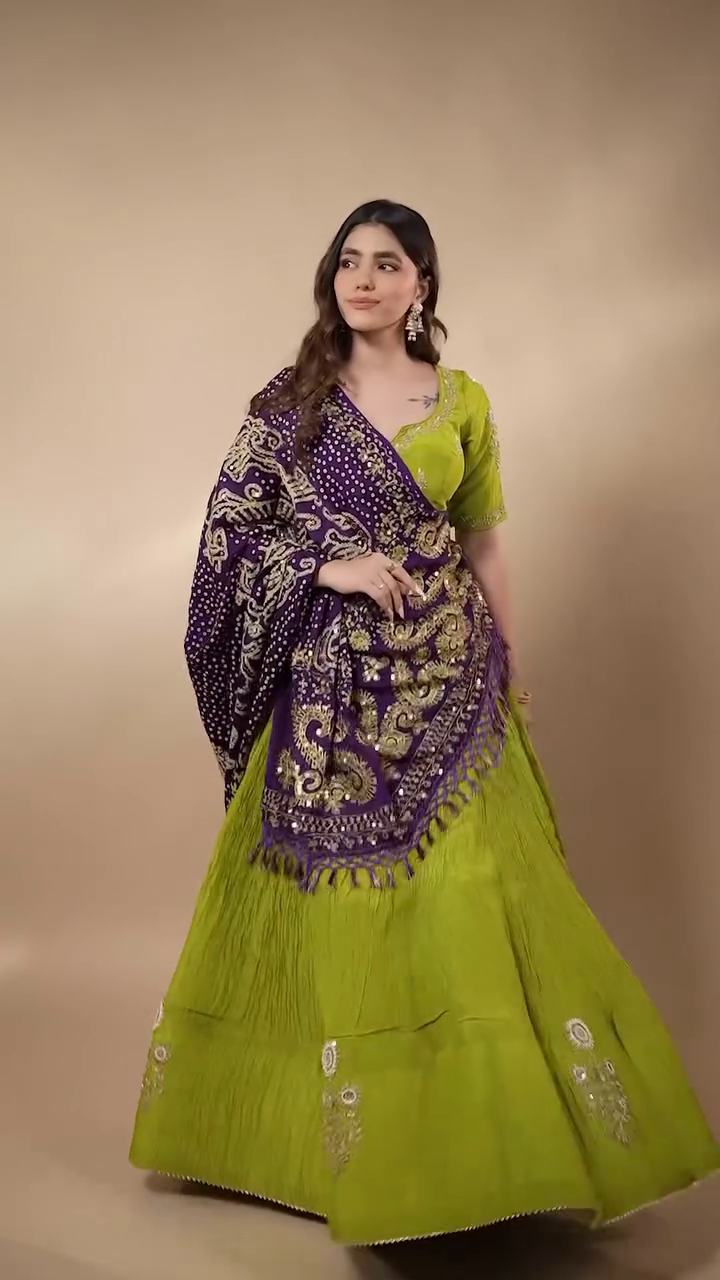 Green Lehenga with Designer Dupatta