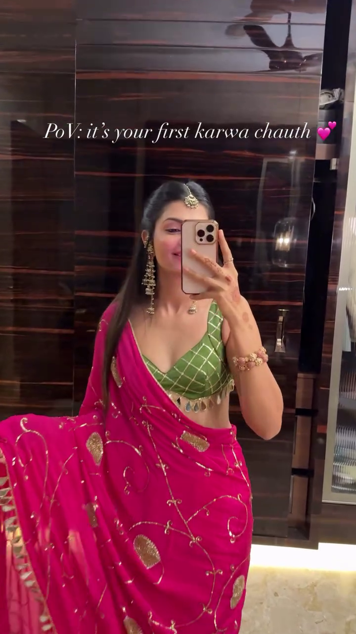 Pink Festive Mirror Work Saree