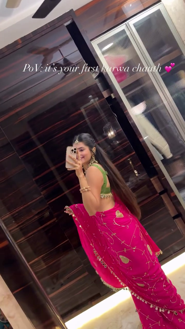 Pink Festive Mirror Work Saree