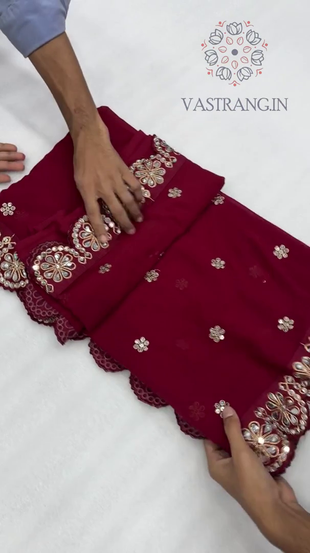 Designer Red Embroidered Fabric Set