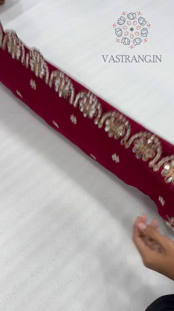 Designer Red Embroidered Fabric Set