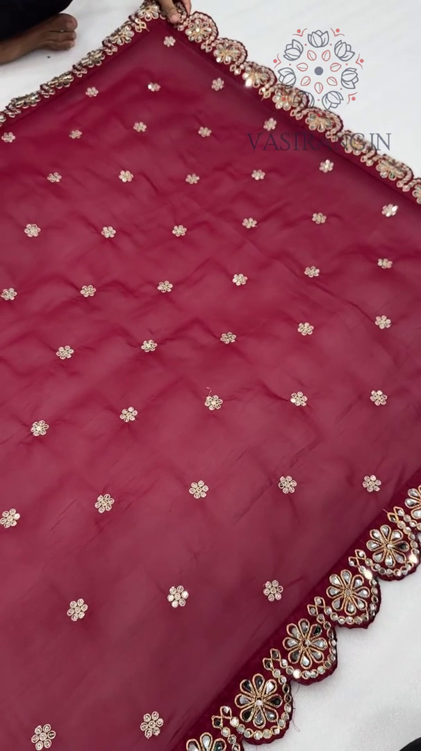 Designer Red Embroidered Fabric Set