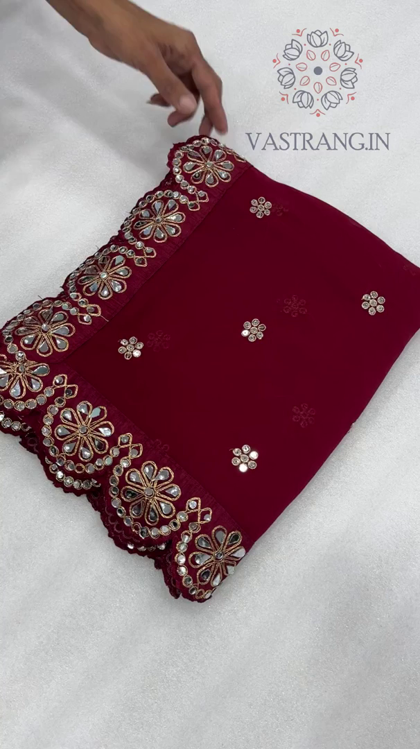 Designer Red Embroidered Fabric Set
