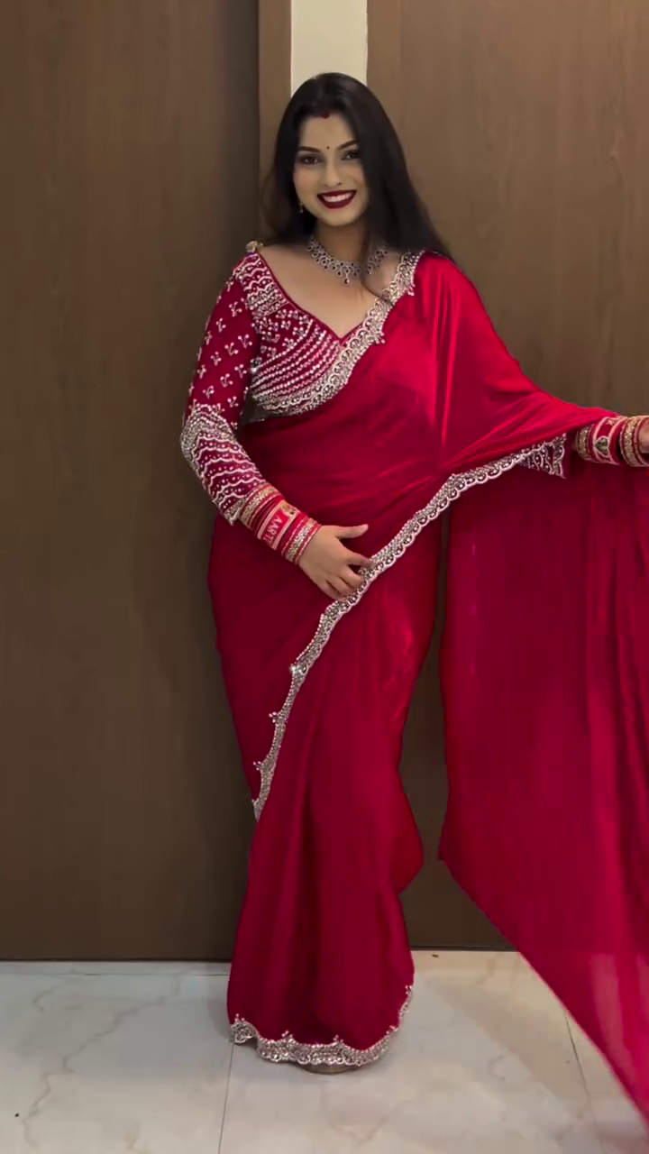 Royal Red Party Wear Saree