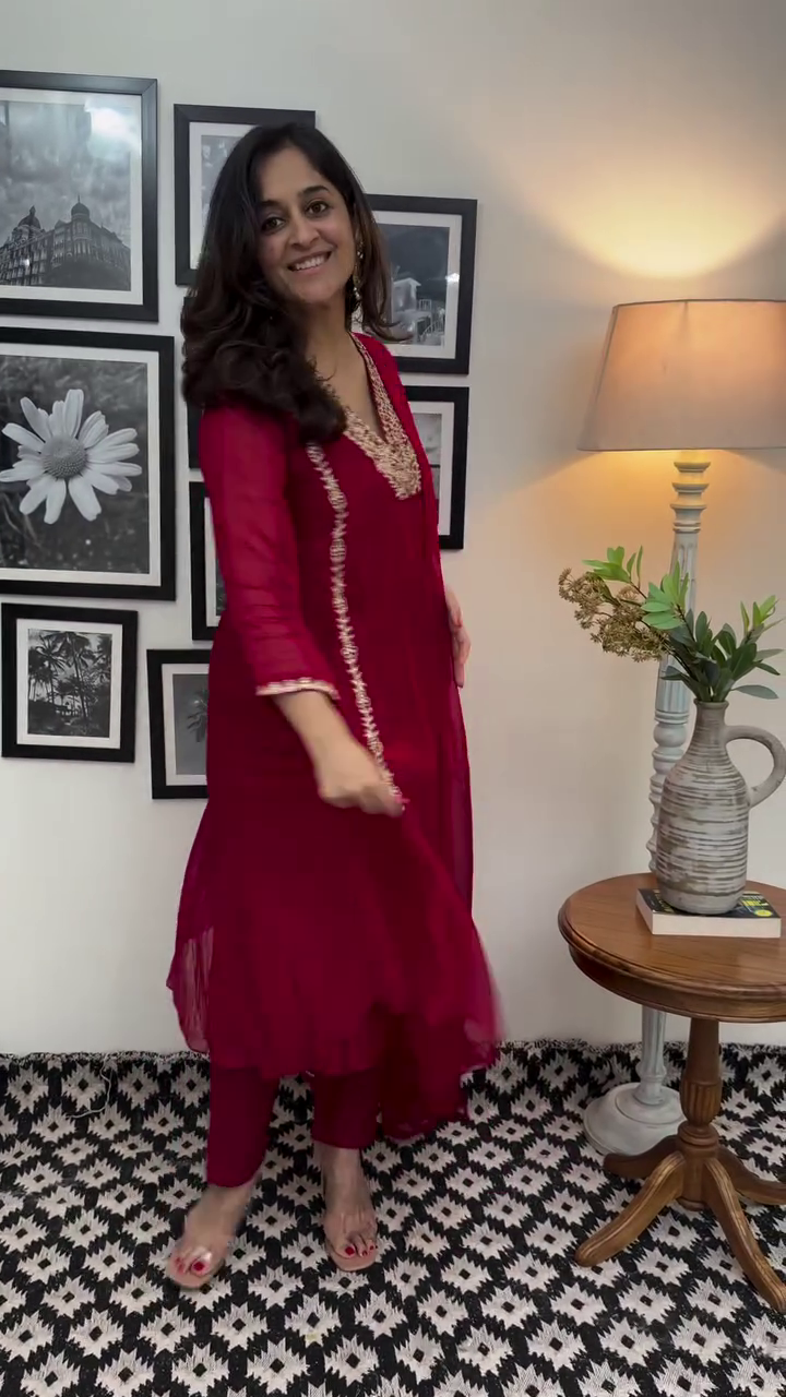 Red Festive Anarkali Suit Set