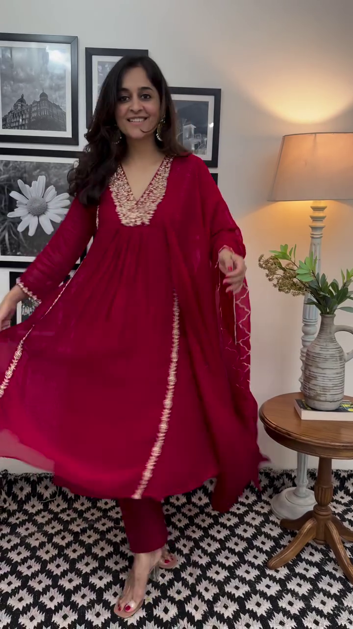 Red Festive Anarkali Suit Set