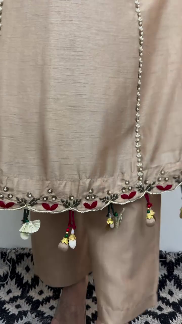 Beige Floral Embroidered Kurta Set