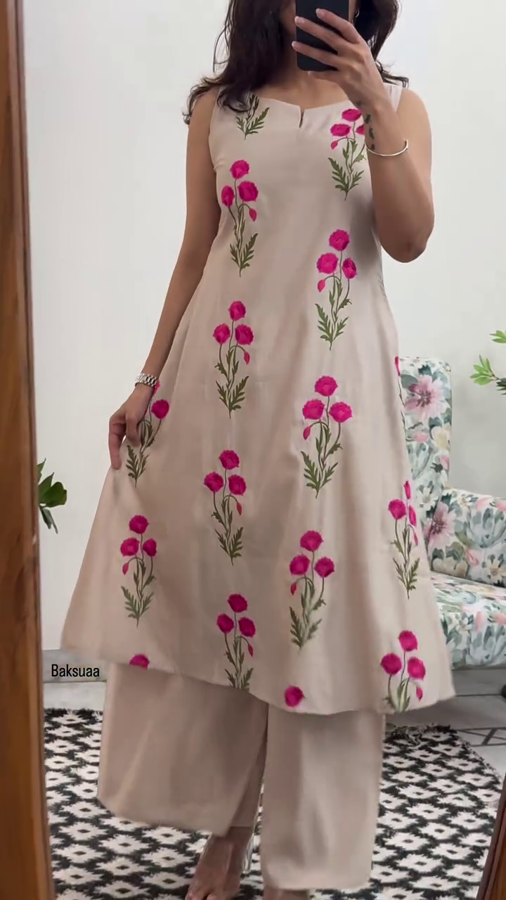 Beige  Embroidered Kurta Set