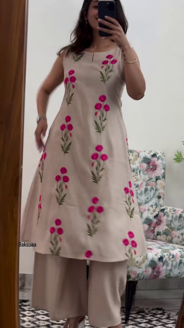 Beige  Embroidered Kurta Set