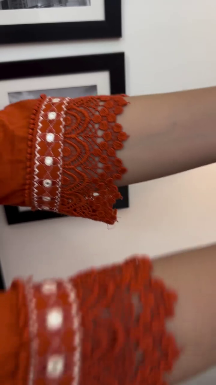 Rust Orange Printed Anarkali Suit Set