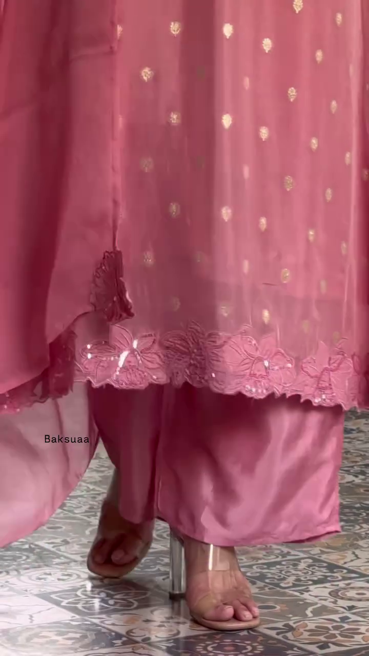 Soft Pink Embroidered Straight Suit Set