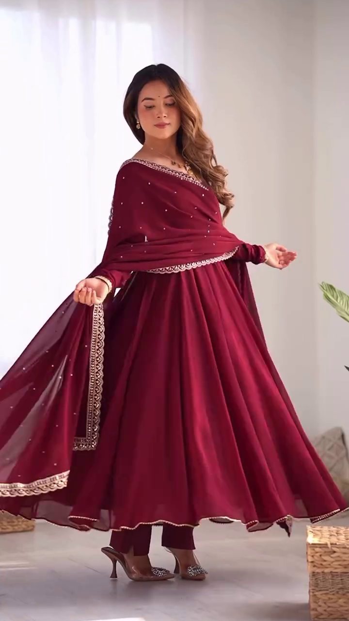 Wine Maroon Anarkali Festive Suit Set
