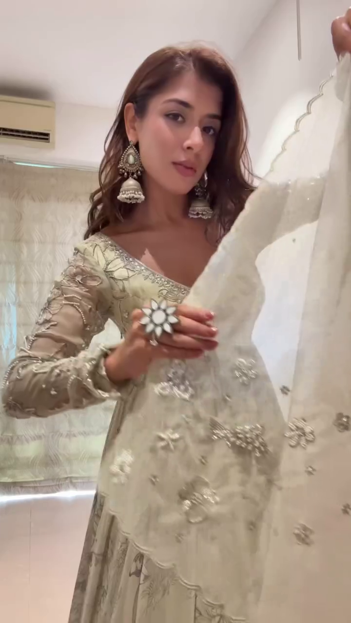 Champagne Beige Floral Designer Gown