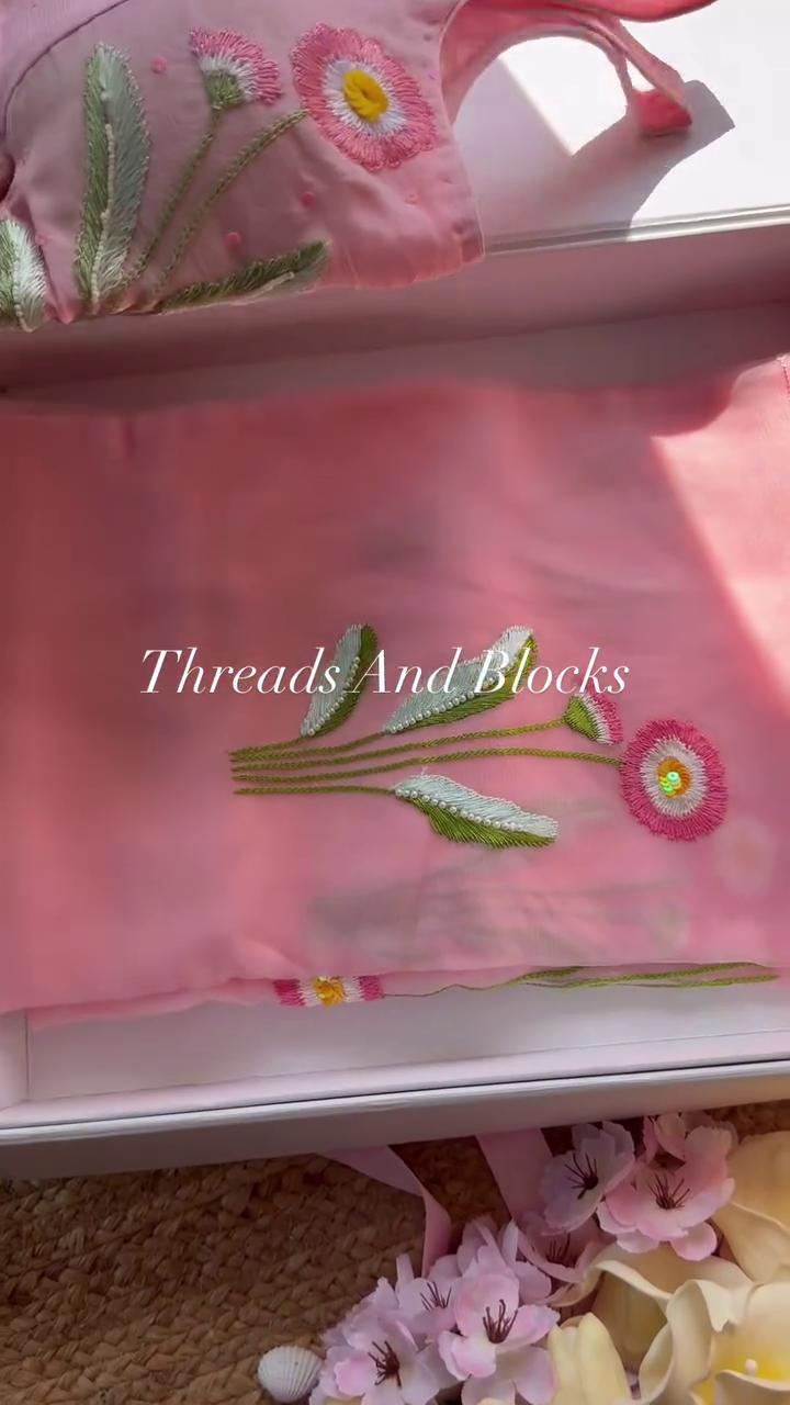 Pink Floral Embroidered Organza Suit