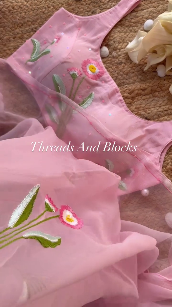 Pink Floral Embroidered Organza Suit