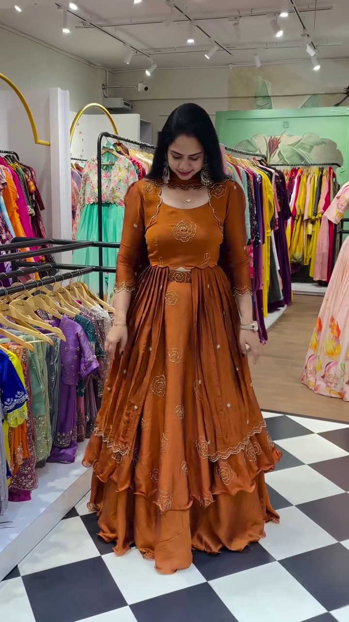 Rust Brown Festive Anarkali Set