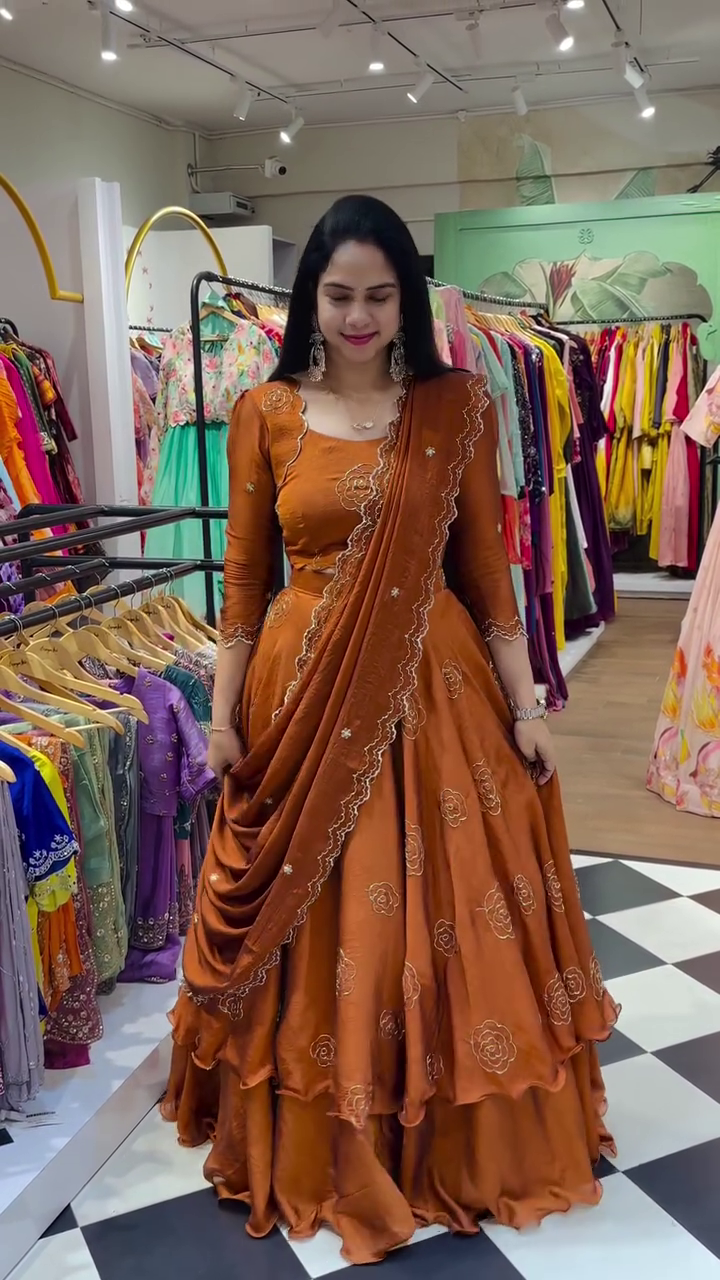 Rust Brown Festive Anarkali Set