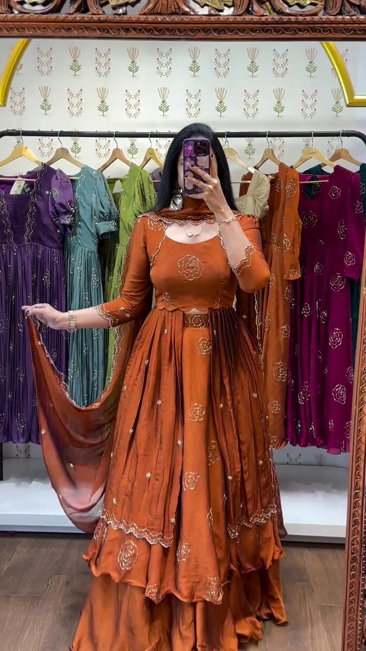 Rust Brown Festive Anarkali Set
