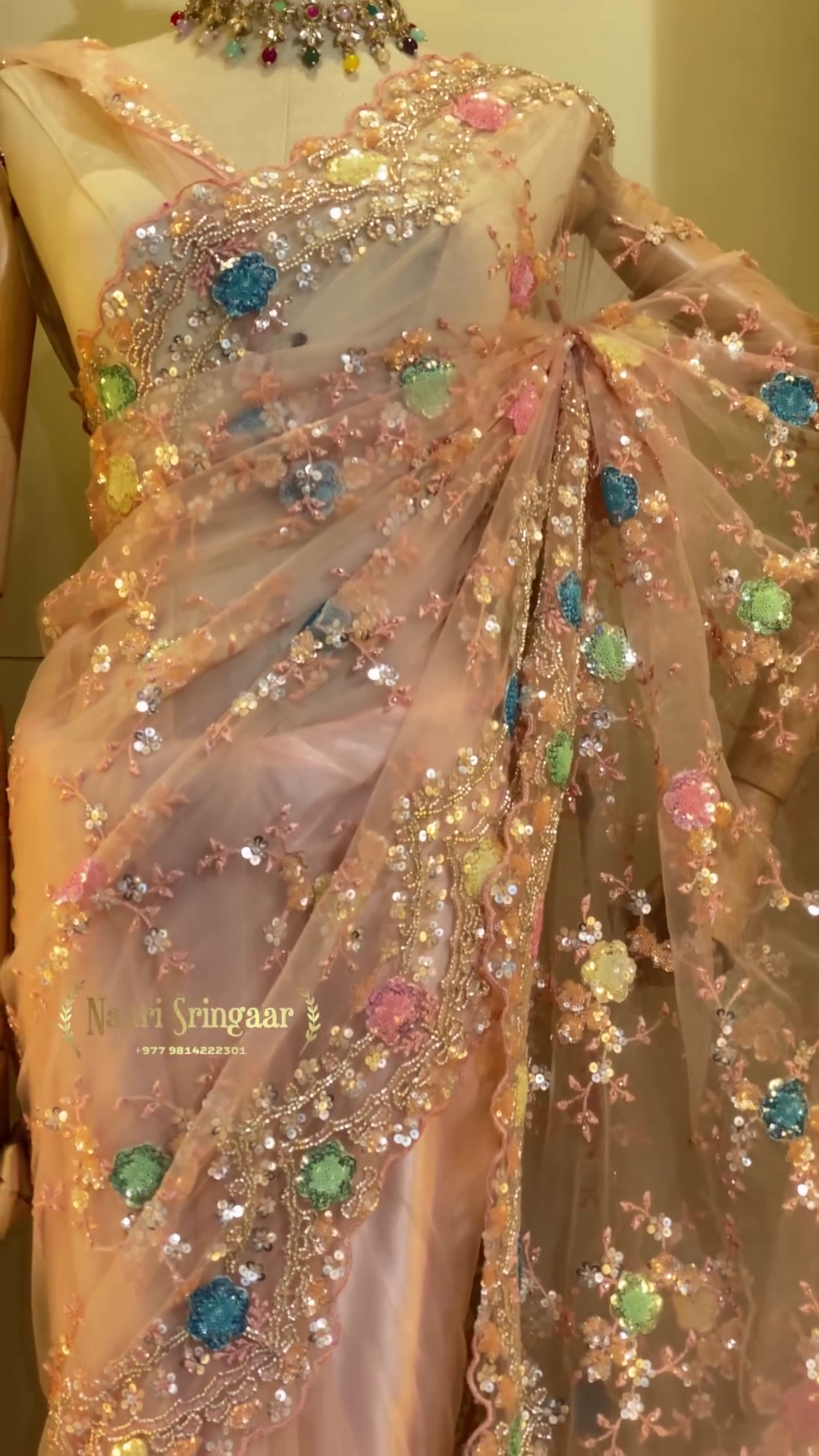 Blush Pink Sequin Designer Saree