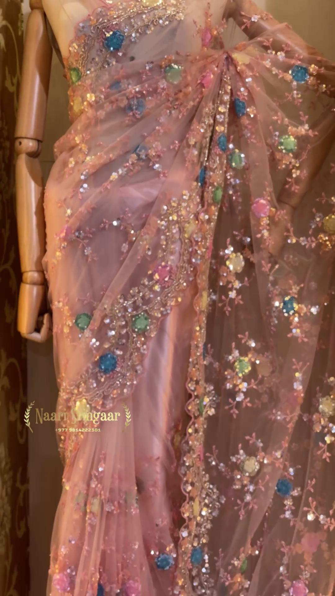 Blush Pink Sequin Designer Saree