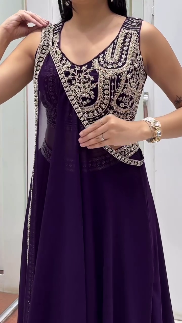 Royal Purple Embroidered Lehenga Set