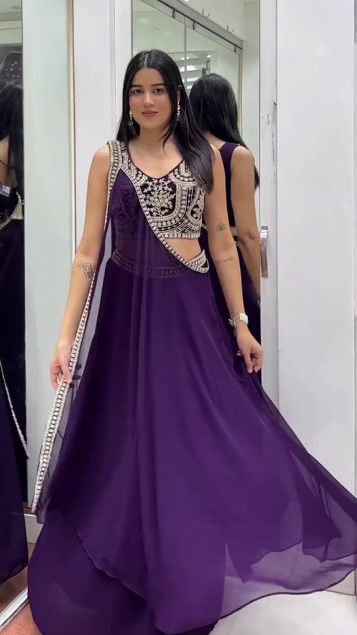 Royal Purple Embroidered Lehenga Set