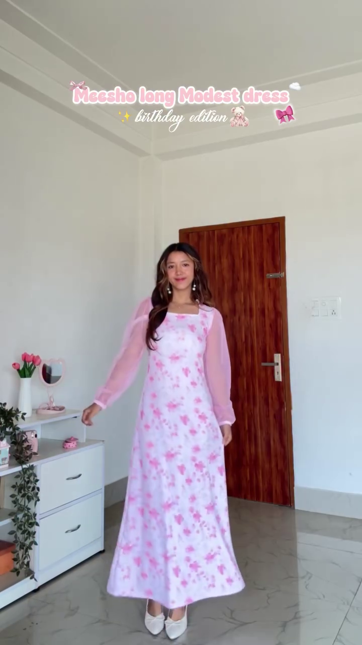 Pink Floral Birthday Long Dress