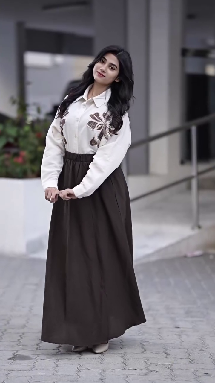 Cream Shirt with Black Skirt Look