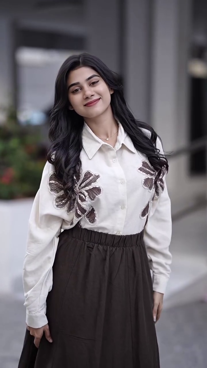 Cream Shirt with Black Skirt Look