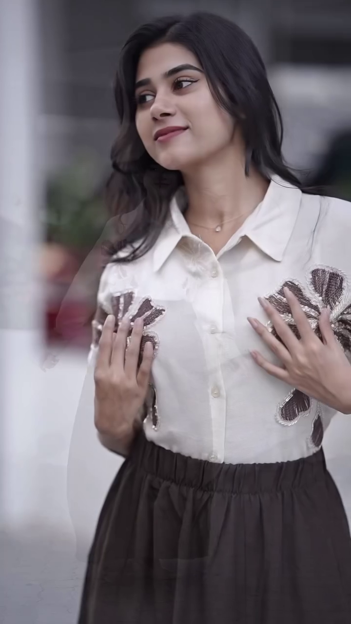 Cream Shirt with Black Skirt Look