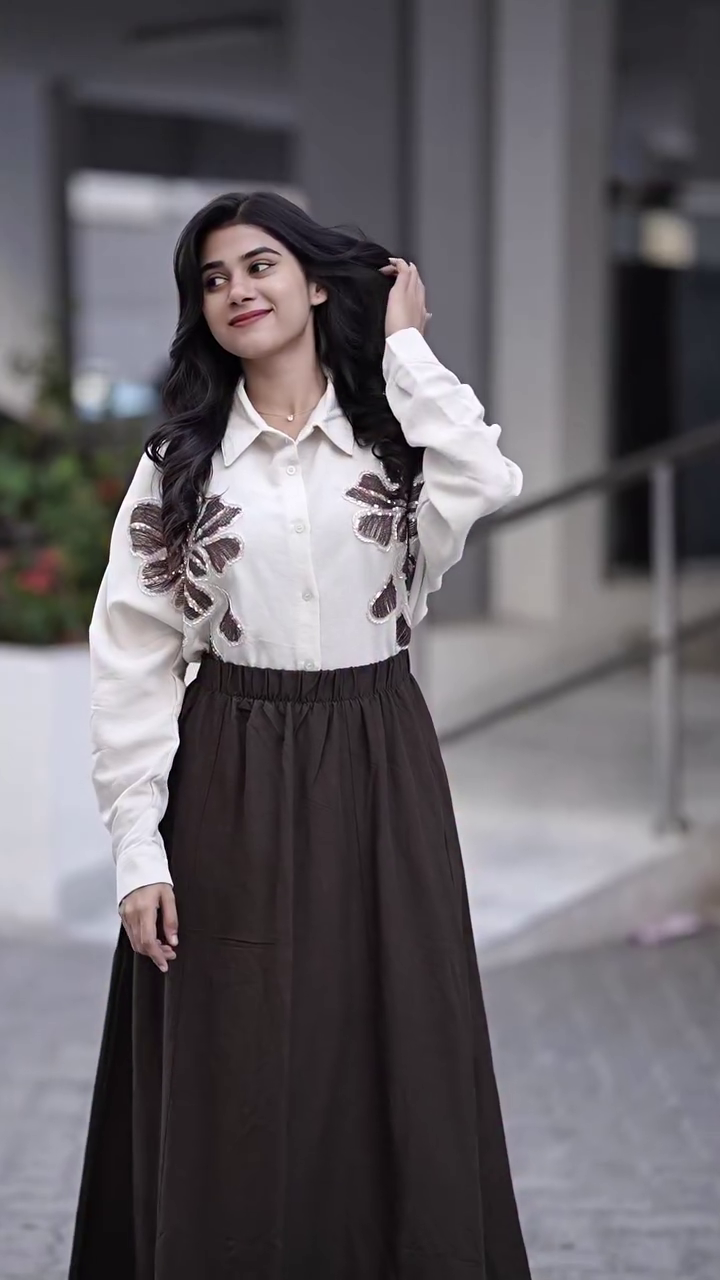 Cream Shirt with Black Skirt Look