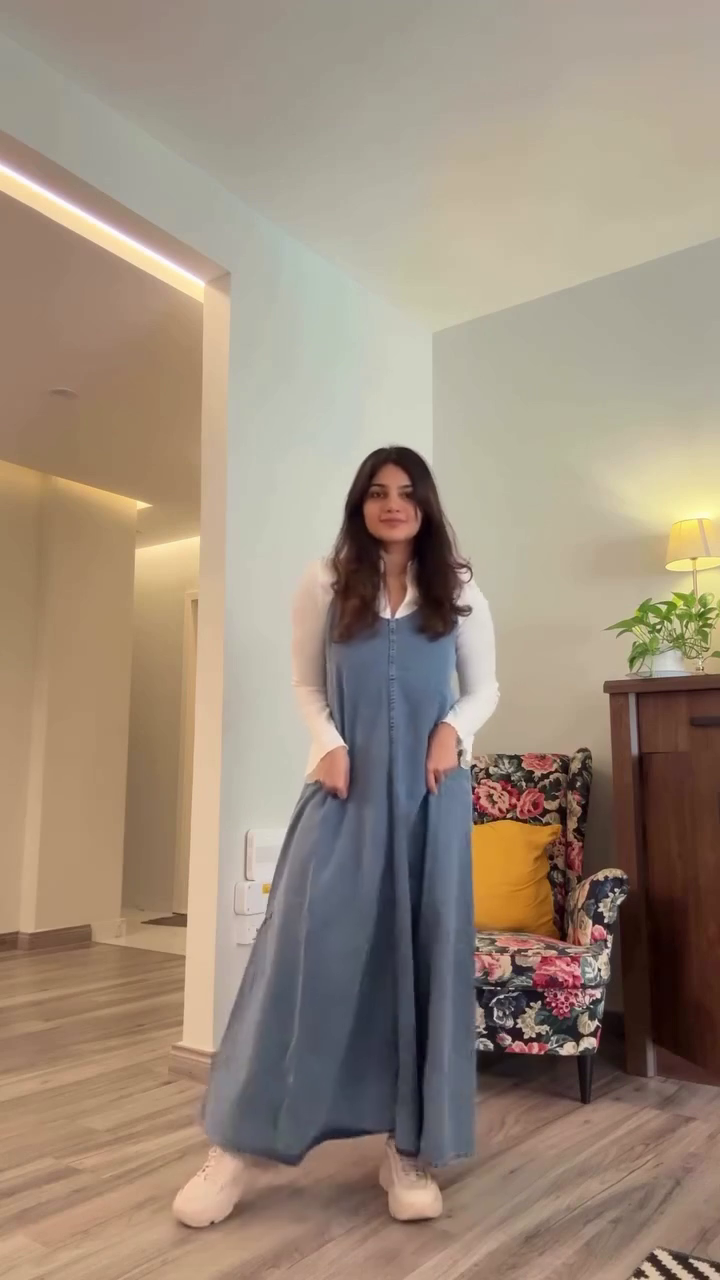 Denim Pinafore Layered Dress