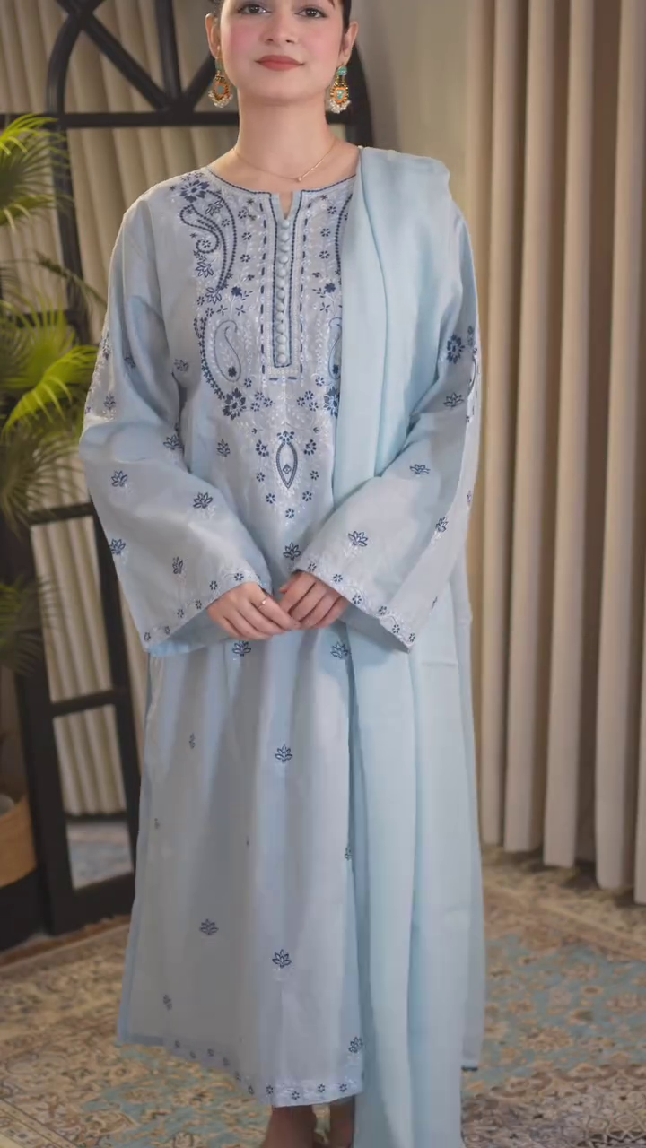 Blue Embroidered Kurti Detail