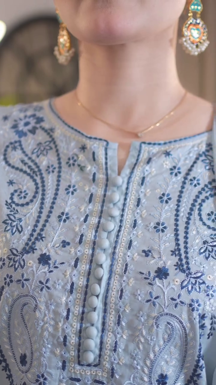 Blue Embroidered Kurti Detail