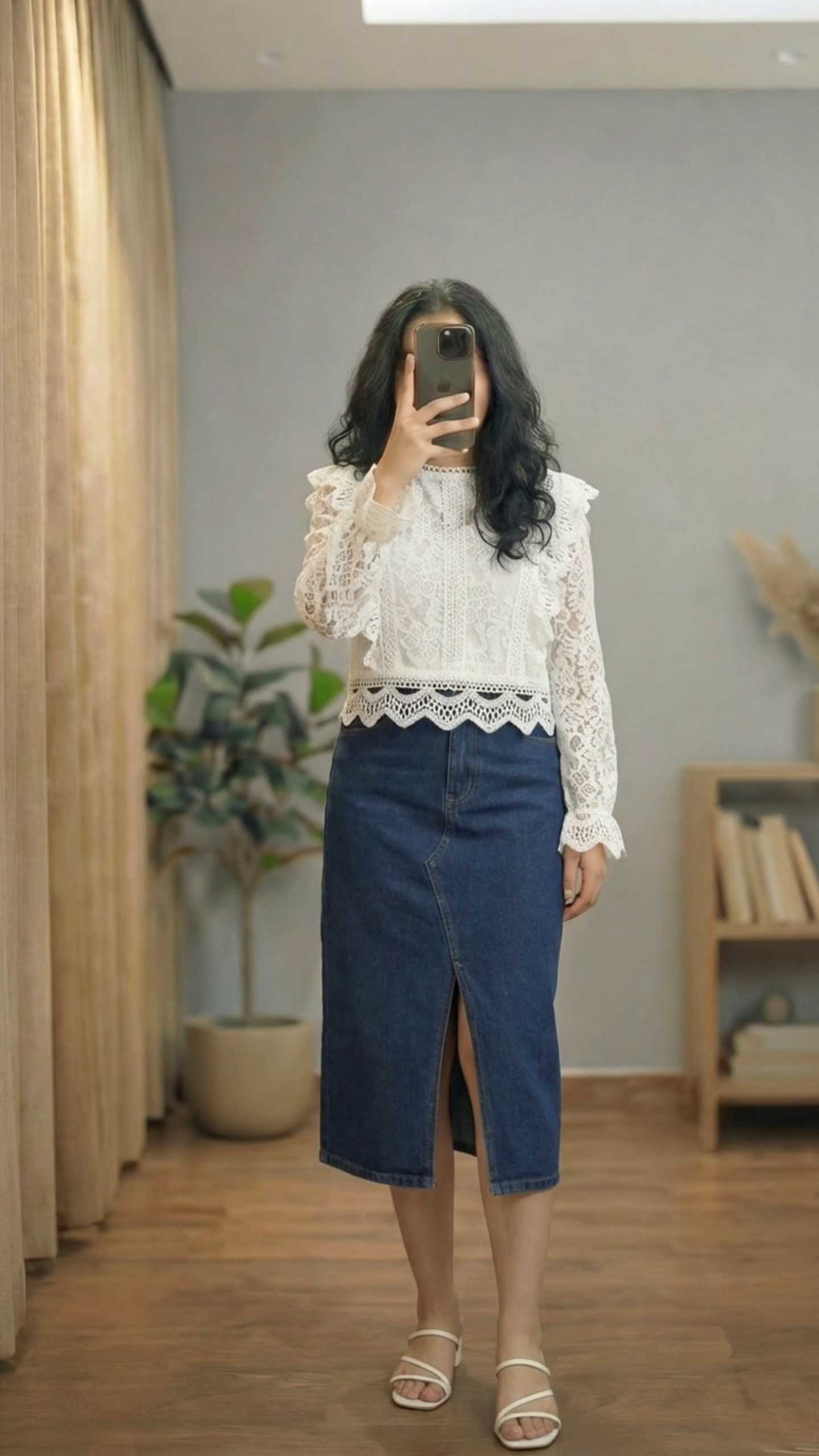 Lace Top & Denim Skirt Look