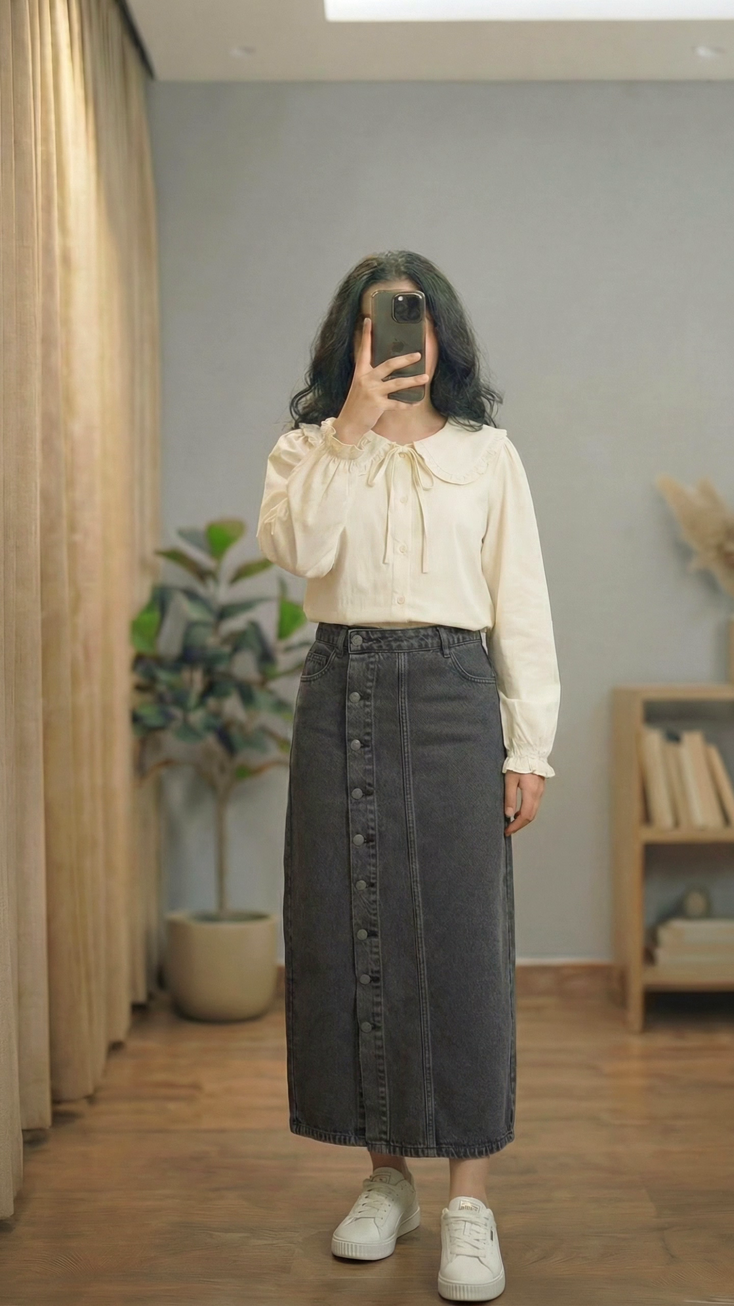 Lace Top & Denim Skirt Look