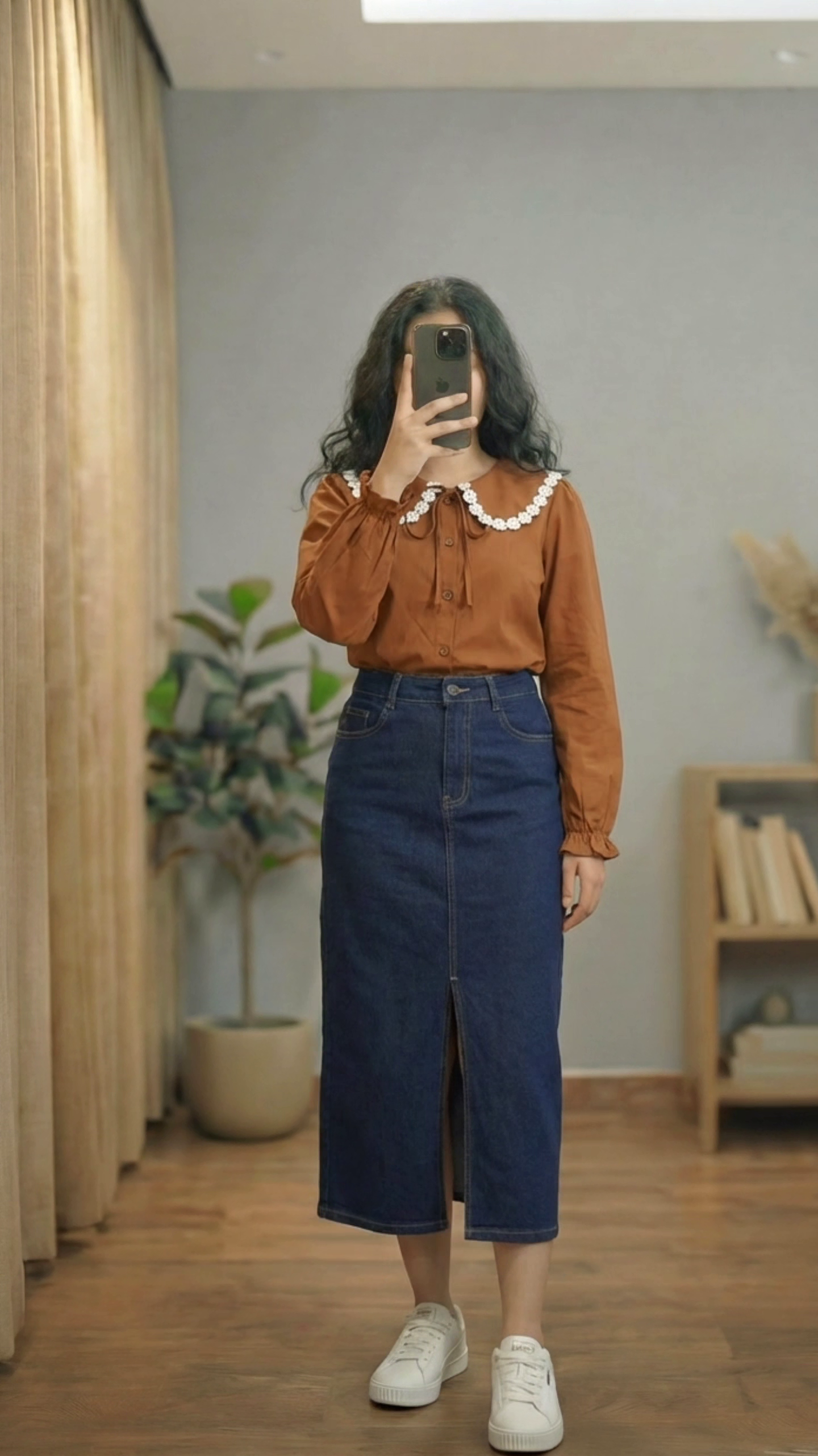 Lace Top & Denim Skirt Look
