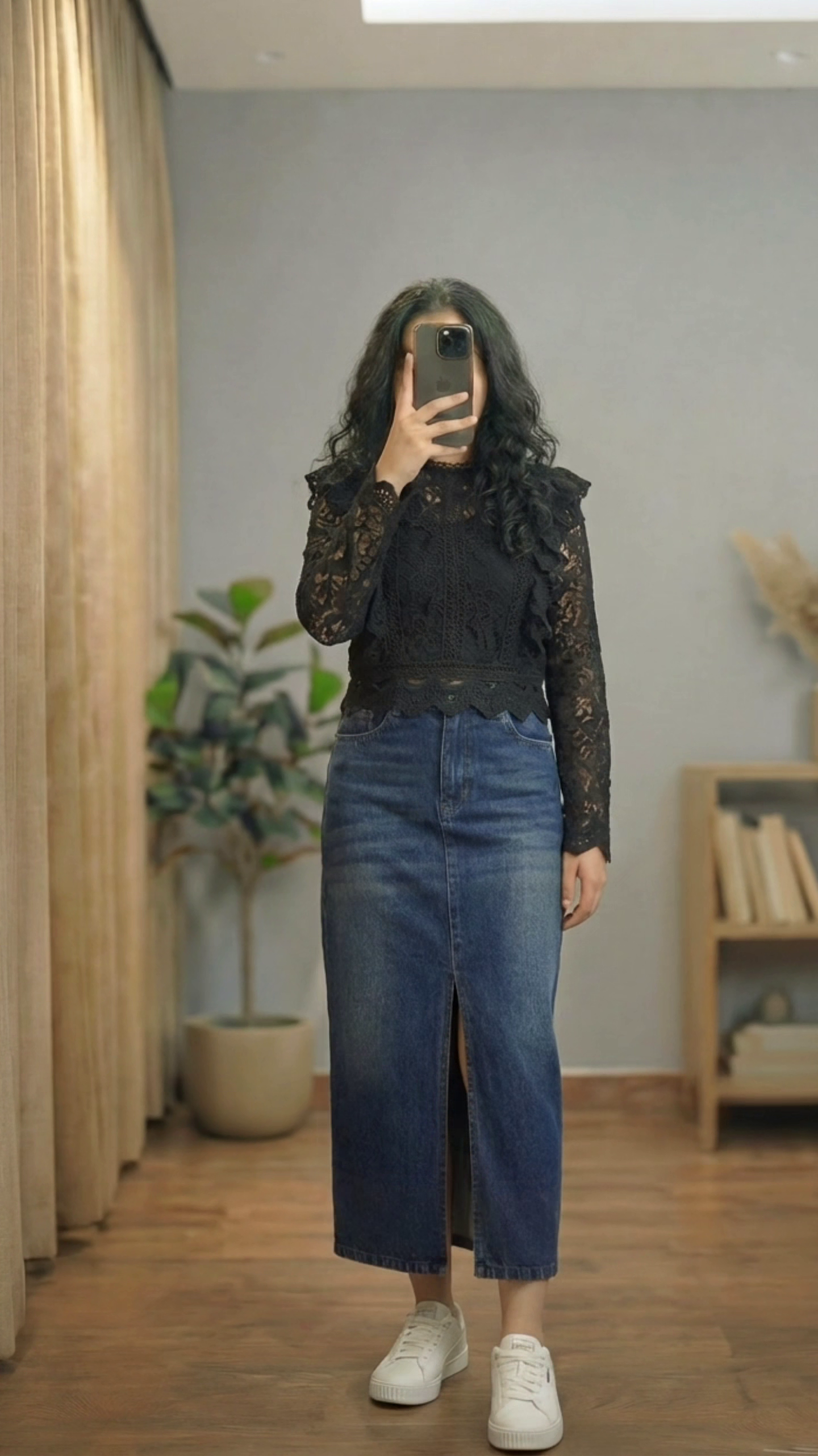 Lace Top & Denim Skirt Look