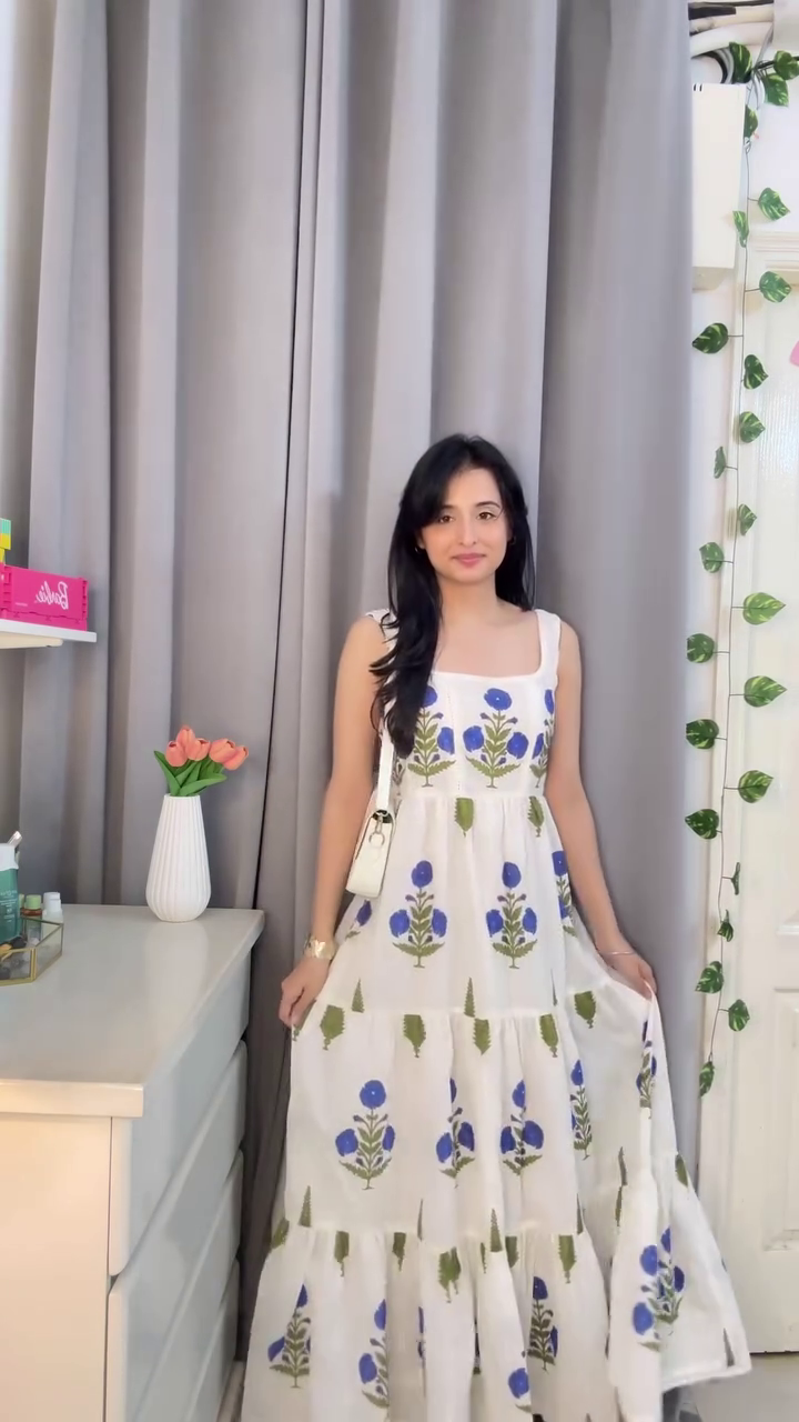 White Blue Floral Maxi Dress