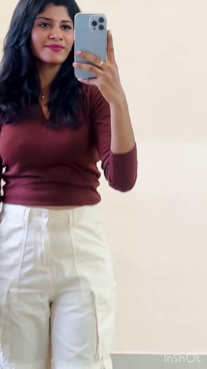 Maroon Top with White Cargo Pants