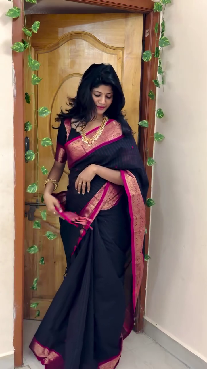 Black Saree with Pink Border