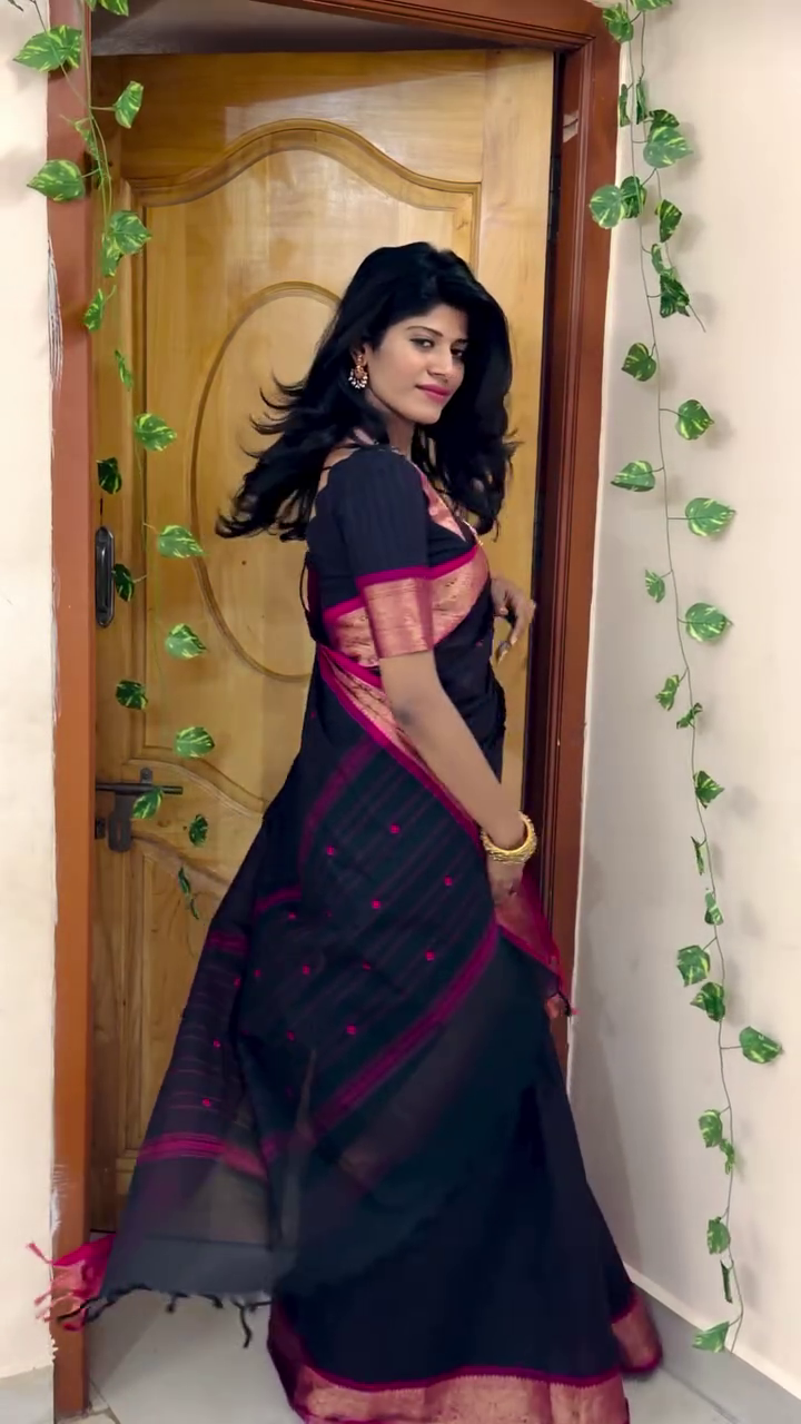 Black Saree with Pink Border