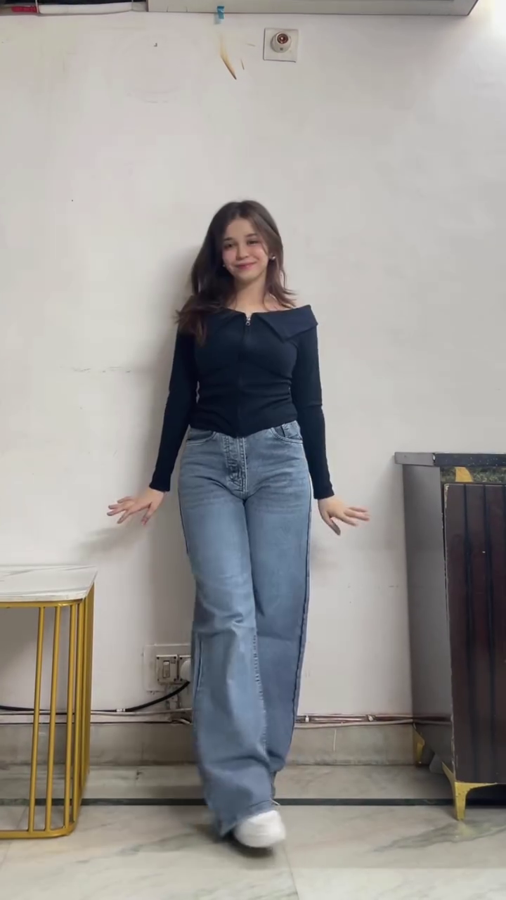 Black Top with Wide Leg Jeans