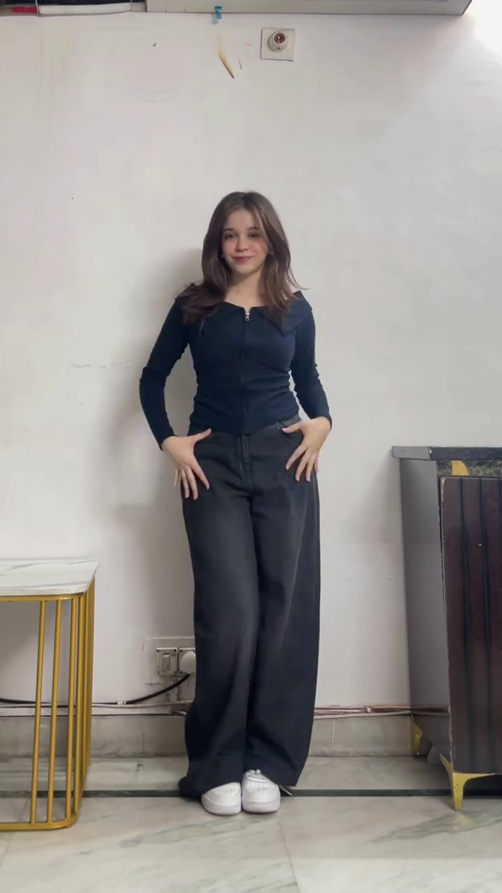 Black Top with Wide Leg Jeans