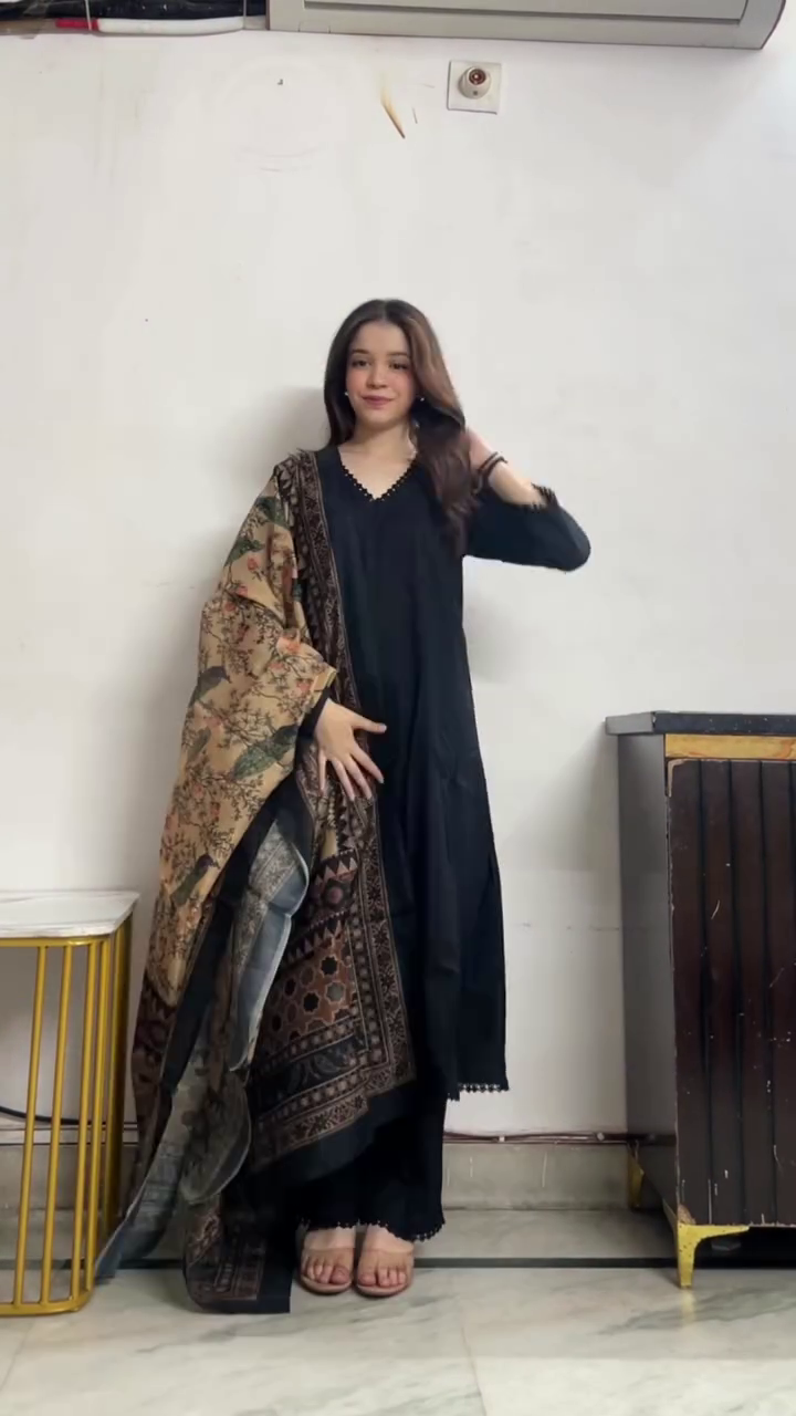Black Kurta with Printed Dupatta
