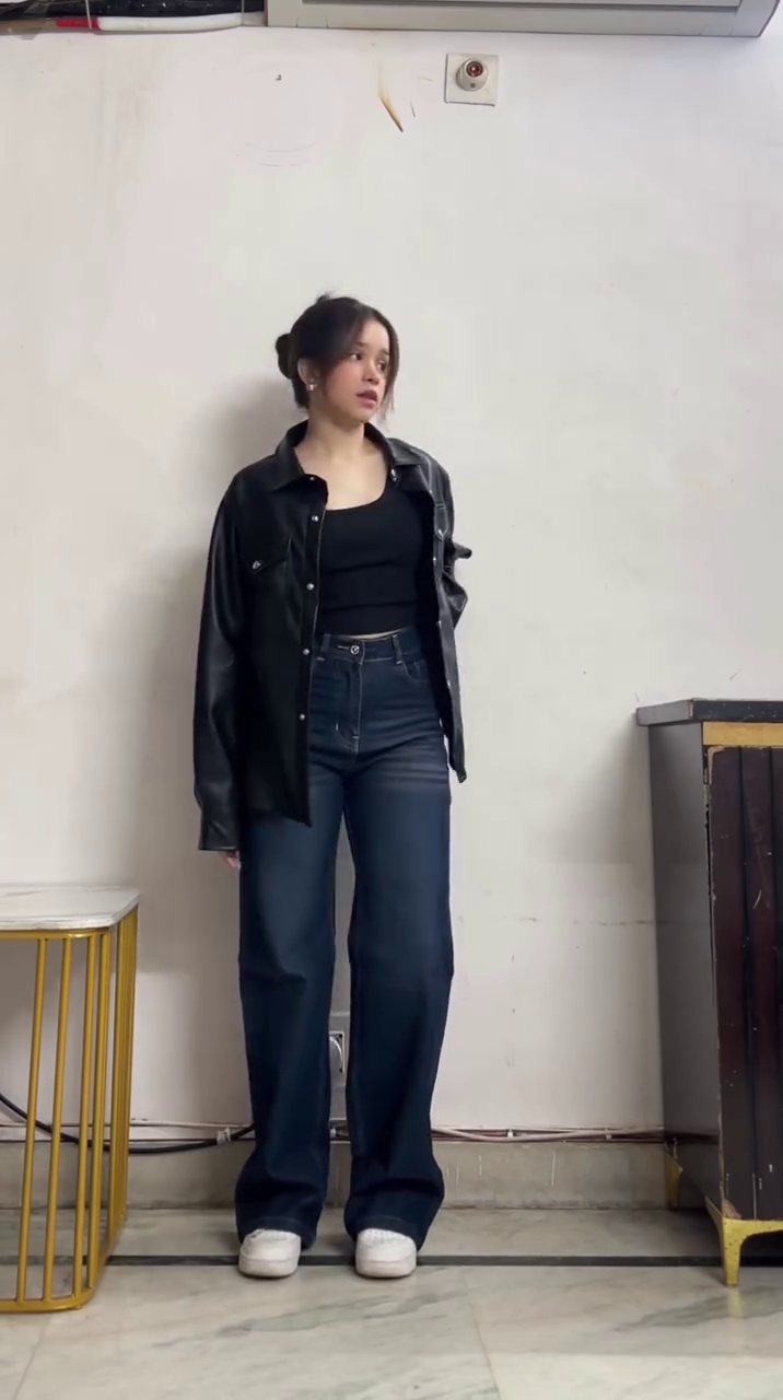 Black Leather Jacket & Denim